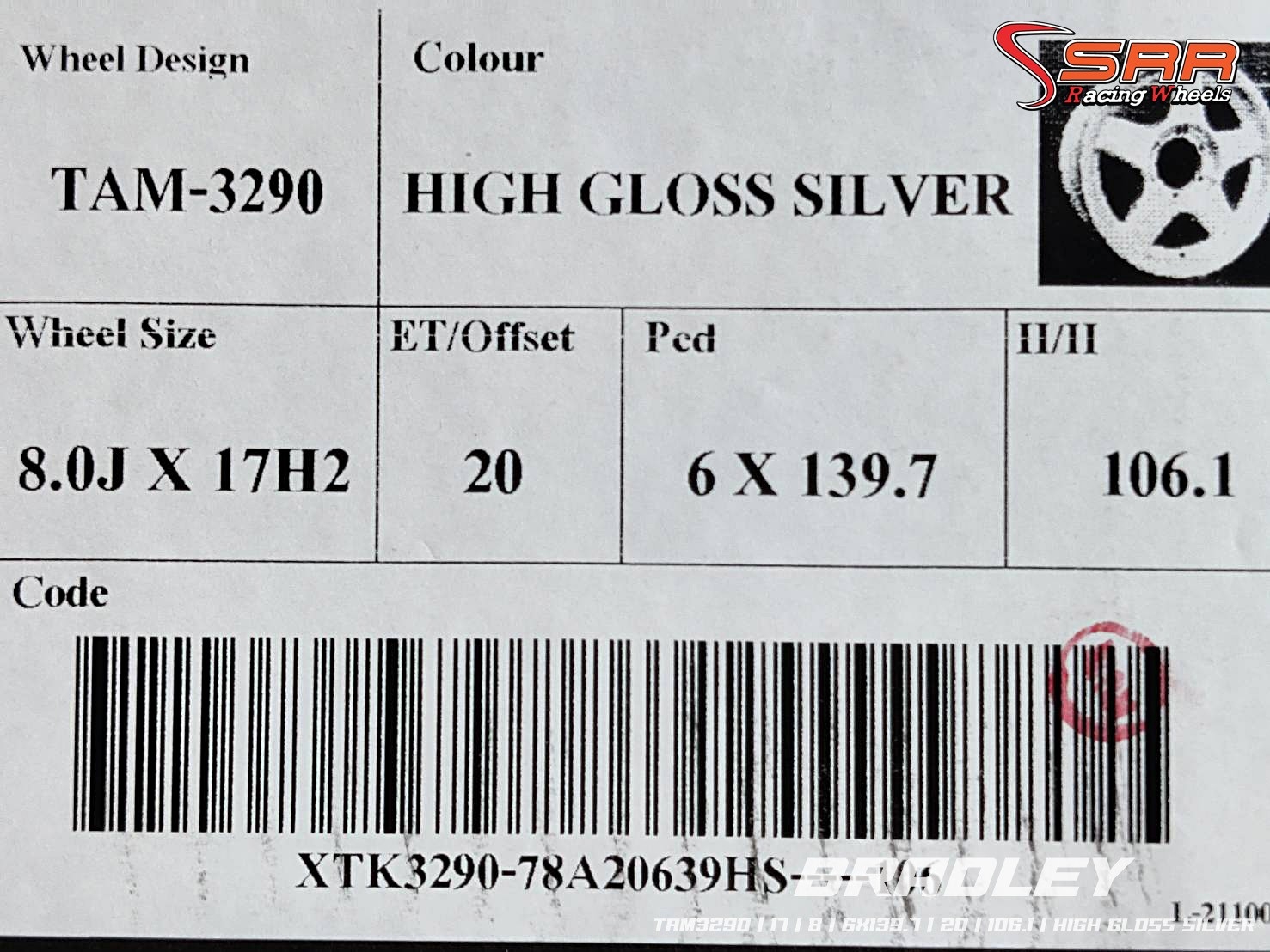 BRADLEY ล้อเบดเล่ย์ ขอบ17x8.0 6H139.7 ET20 HIGH GLOSS SILVER