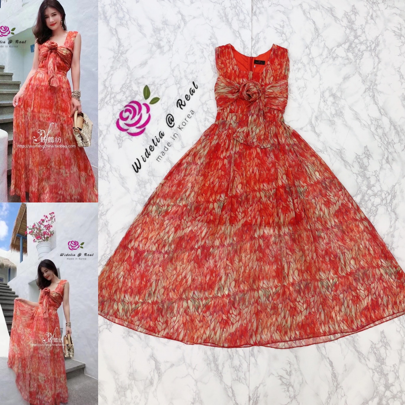 Thurley Mixi Dress แม็กซี่เดรสตัวยาวแสนสวย สีส้มอมแดงสวยเว่อร์