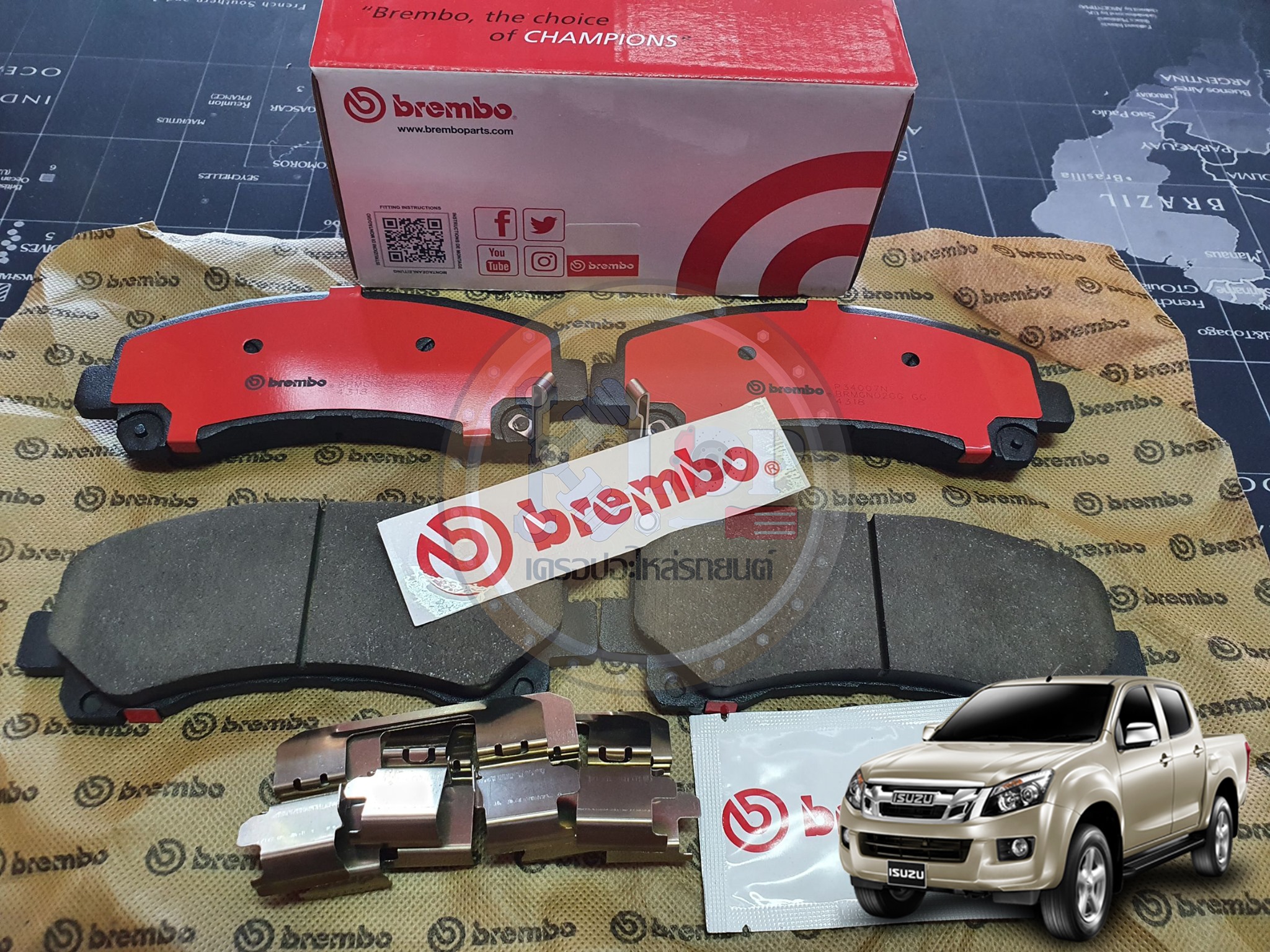 P34 007C ผ้าเบรกหน้า (BREMBO) ISUZU ALL NEW D-Max ขับ 4x2,4x4