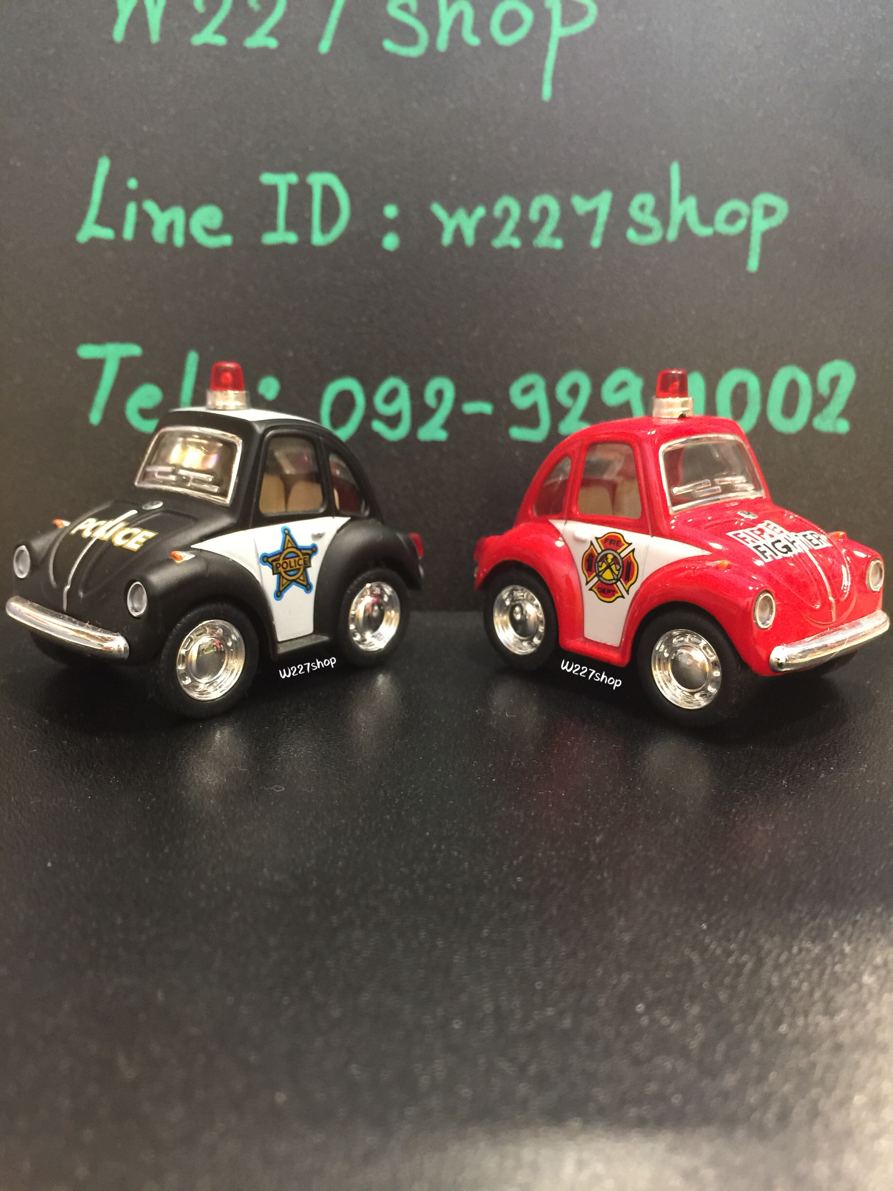 โมเดลรถเหล็ก โฟล์คเต่า Little Beetle รถตำรวจ/รถดับเพลิง ขนาด 2 นิ้ว กดลาน (ปลีก-ส่ง)