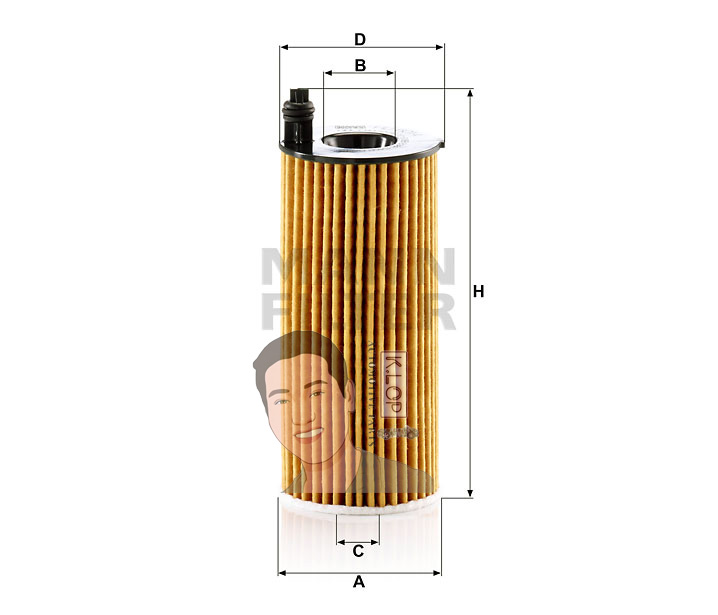 HU6014Z ไส้กรองเครื่อง(BMW) 2(F22/F23: 218d,218i,220i,220d), 3(F30: 316d,318i,318d,320i,320d,325d), 4(F32/F33: 418i,418d,420i,420d,430i), 5(F10/F11: 518d,520d) เครื่องยนต์ B4,N47 (MANN-FILTER นำเข้ายุโรป) Dimensions(mm.) A=53 B=22 C=15 D=53 H=134