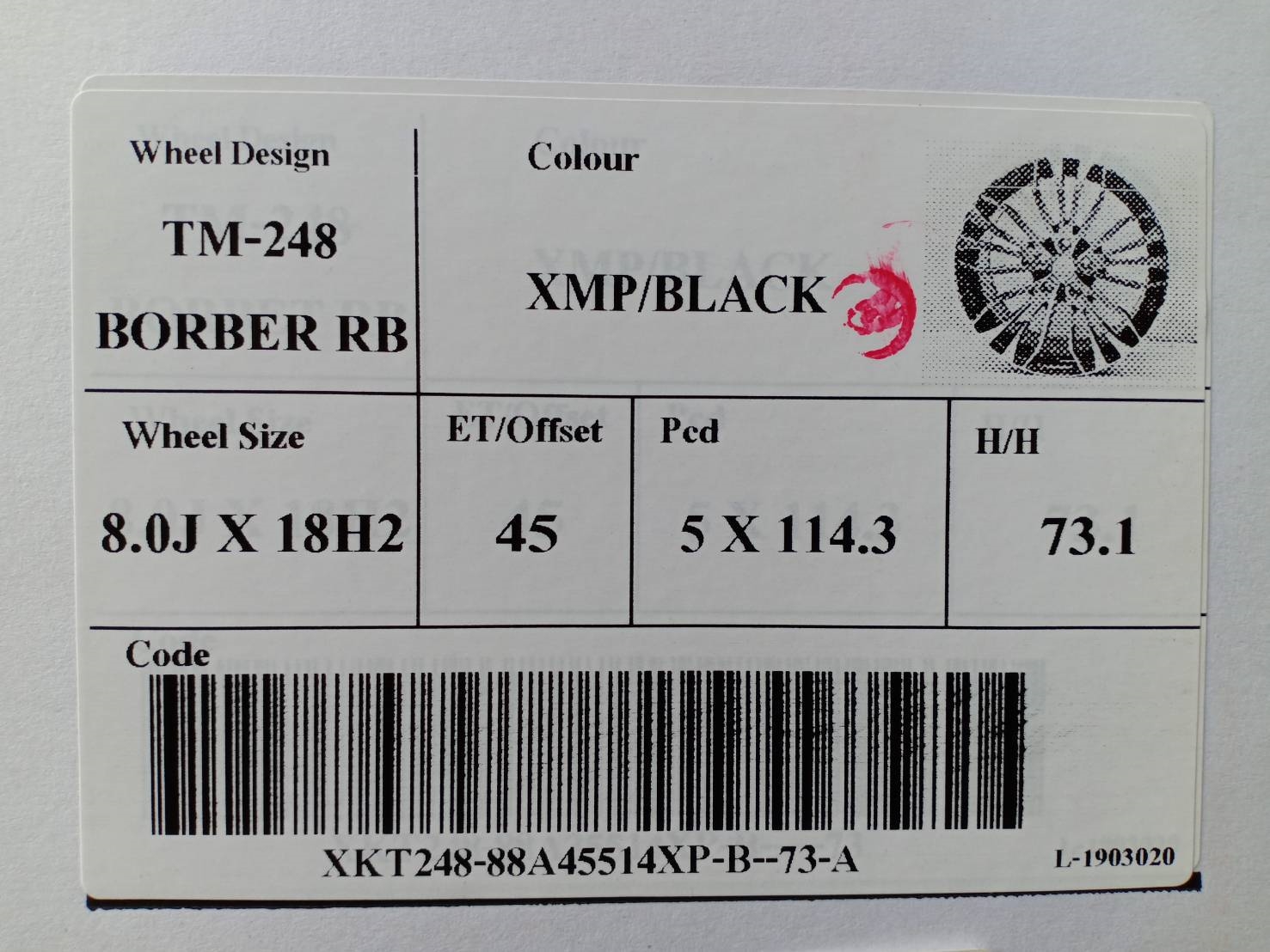 BORBET RB TM248 ขอบ18 5H114.3 ET45 XMP/BLACK ราคาพิเศษ