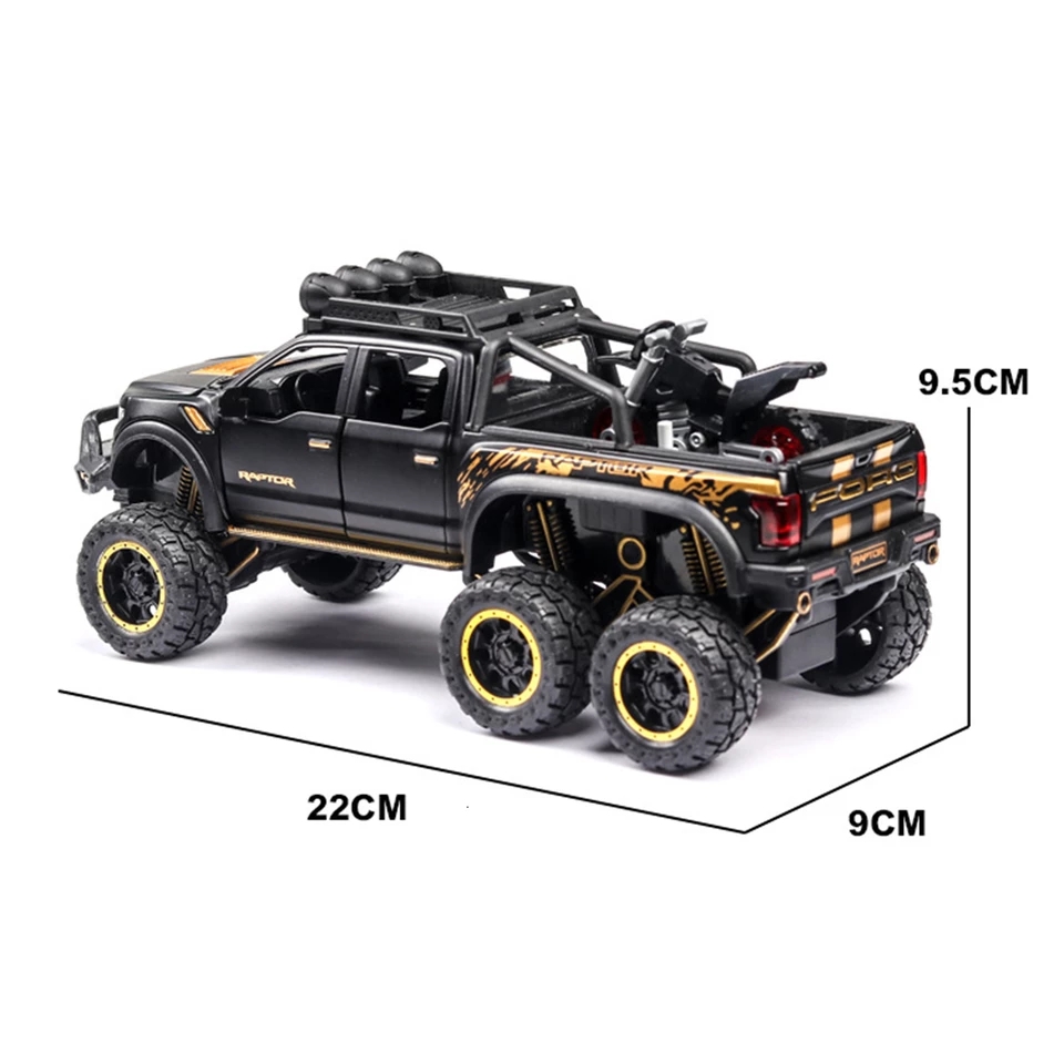 โมเดลรถเหล็ก Ford Raptor 6 ล้อ บรรทุกรถ scale 1:28 มีเสียงมีไฟ (ปลีก-ส่ง)