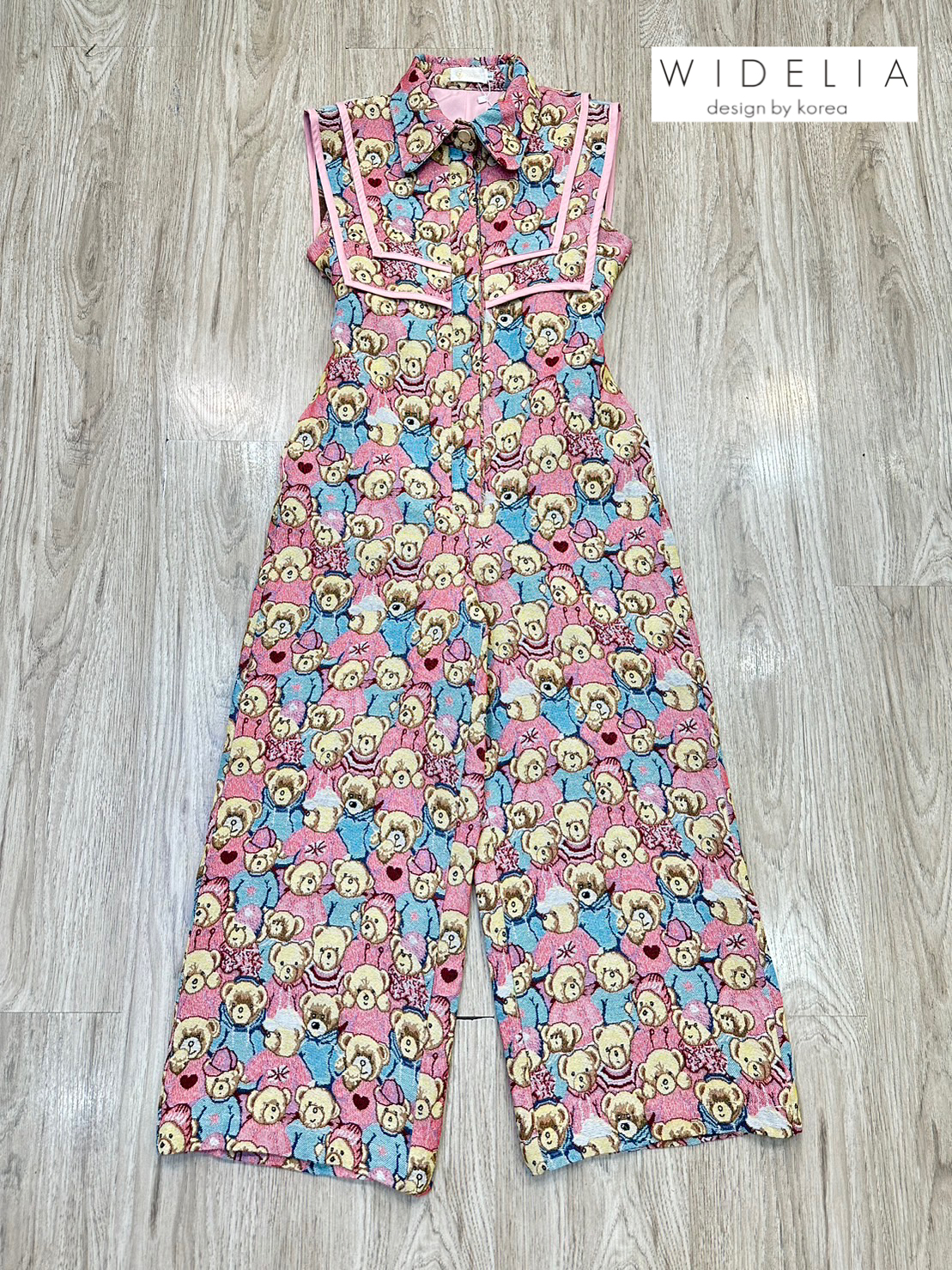 OC Jumpsuit ลายหมีปกสี่เหลี่ยมช้อนกัน 2 ชั้นหน้าหลัง