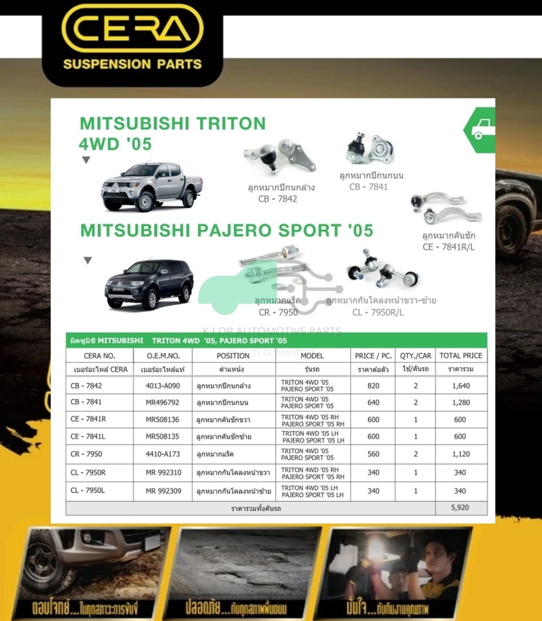 ชุดเปลี่ยนลูกหมากช่วงล่าง (CERA) MITSUBISHI TRITON 4WD CAB