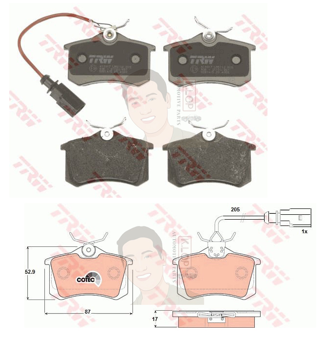 GDB1415 ผ้าเบรค-หลัง(TRW) (เนื้อผ้า COTEC) SEAT ALHAMBRA TDI '02 (มี Sensor)
