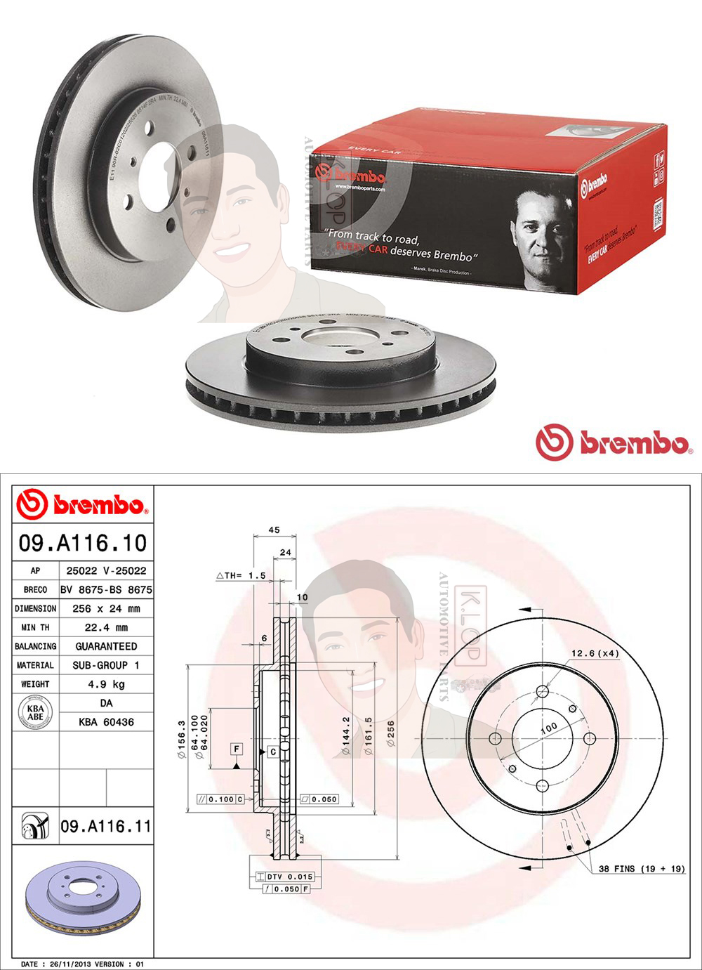 09 A116 11 จานเบรค ล้อ F (ยี่ห้อ BREMBO) รุ่น UV MITSUBISHI Lancer ท้ายเบนซ์ 1.6 1.8 F-style 1.6 1.8 ปี 1996-2000 /MITSUBISHI Lancer Cedia 1.6 1.8 ปี2001-2004