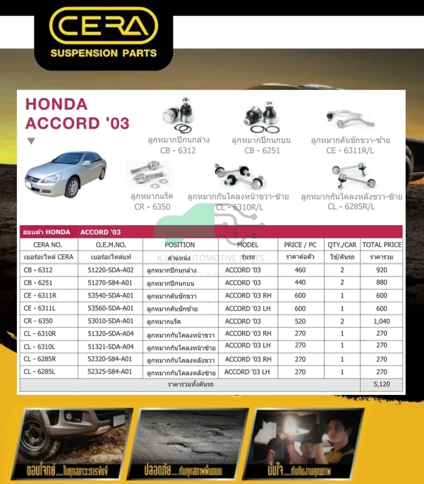 ชุดเปลี่ยนลูกหมากช่วงล่าง ACCORD'03-'07 (MADE IN THAILAND) *** มาอุดหนุนสินค้าไทยกันครับ
