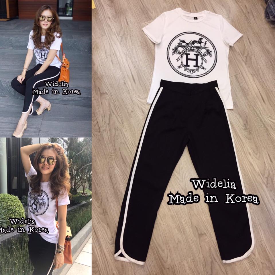 *พร้อมส่ง*Style Korea Set :: เสื้อยืดแขนสั้นกับกางเกงผ้ายืดทรงเก๋