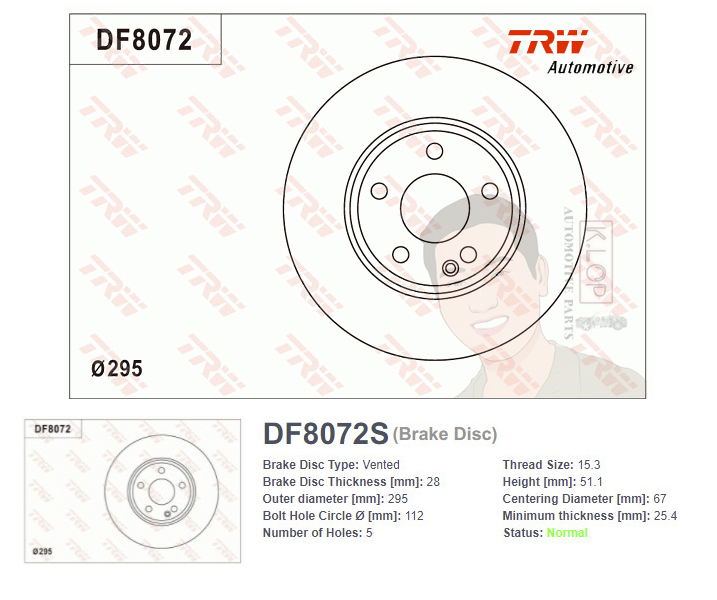 DF8072S จานเบรค-ดรัมเบรค(TRW) BENZ W176 A170 A200 A250 ปี2011> F V