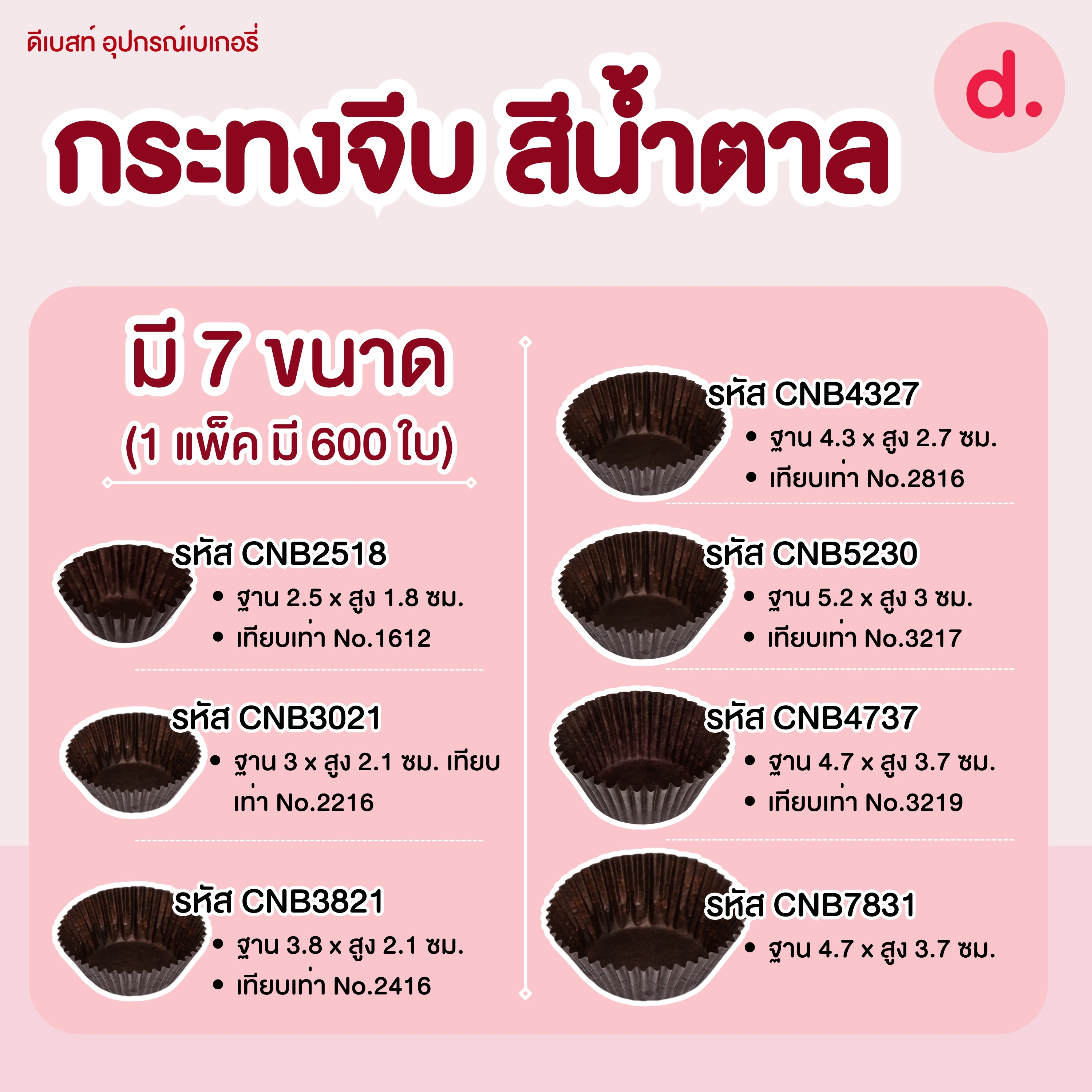 กระทงกระดาษสีน้ำตาล นำเข้าจากไต้หวัน แพ็ค 600 ชิ้น (มี 7 ขนาด)