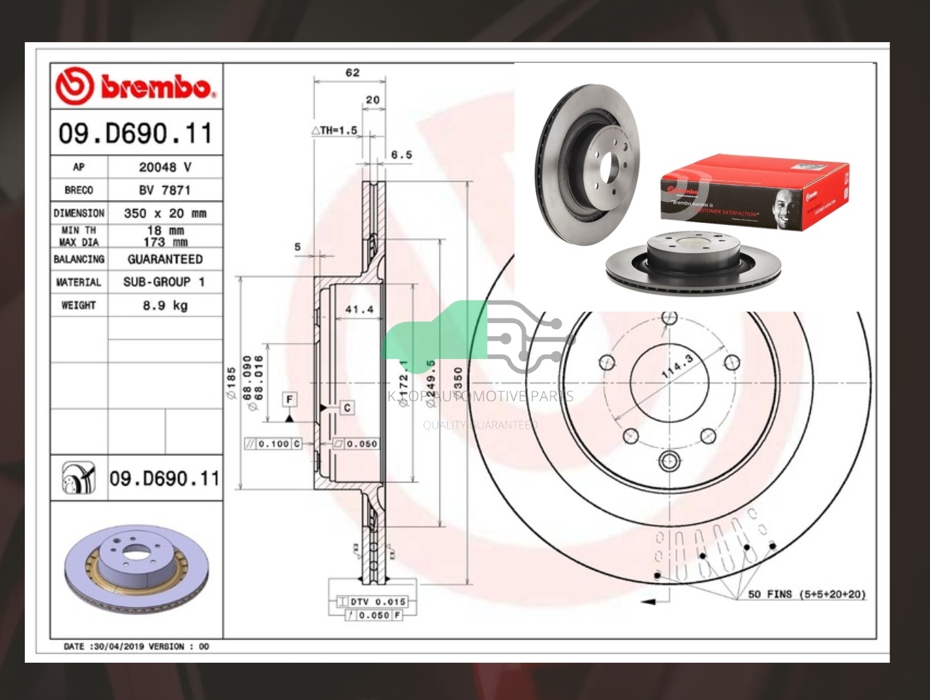 09 D690 11 จานเบรค ล้อ R (ยี่ห้อ BREMBO) รุ่น Std NISSAN 370Z (Z34) Roadster Nismo ปี 2009->