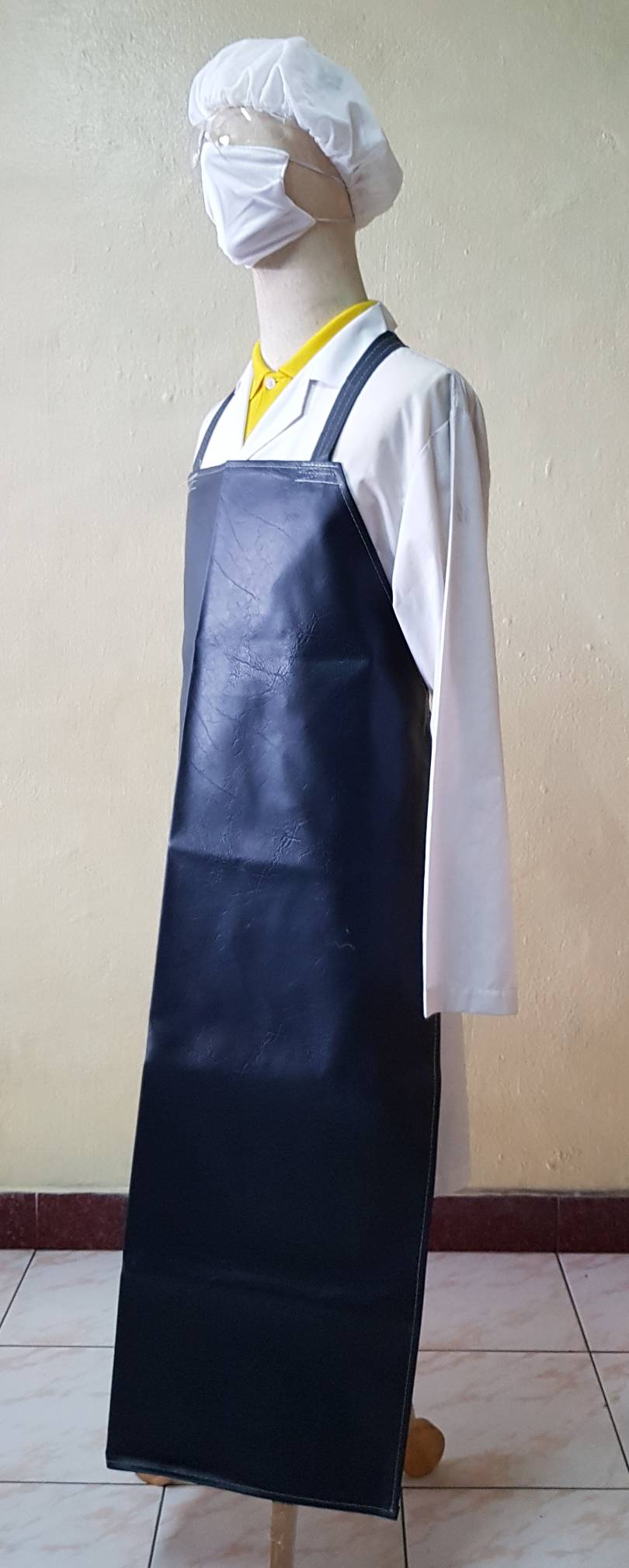 ผ้ากันเปื้อนหนังเทียม ยาวถึงข้อเท้า กันน้ำ กันน้ำมัน # สีกรมท่าหนา700g