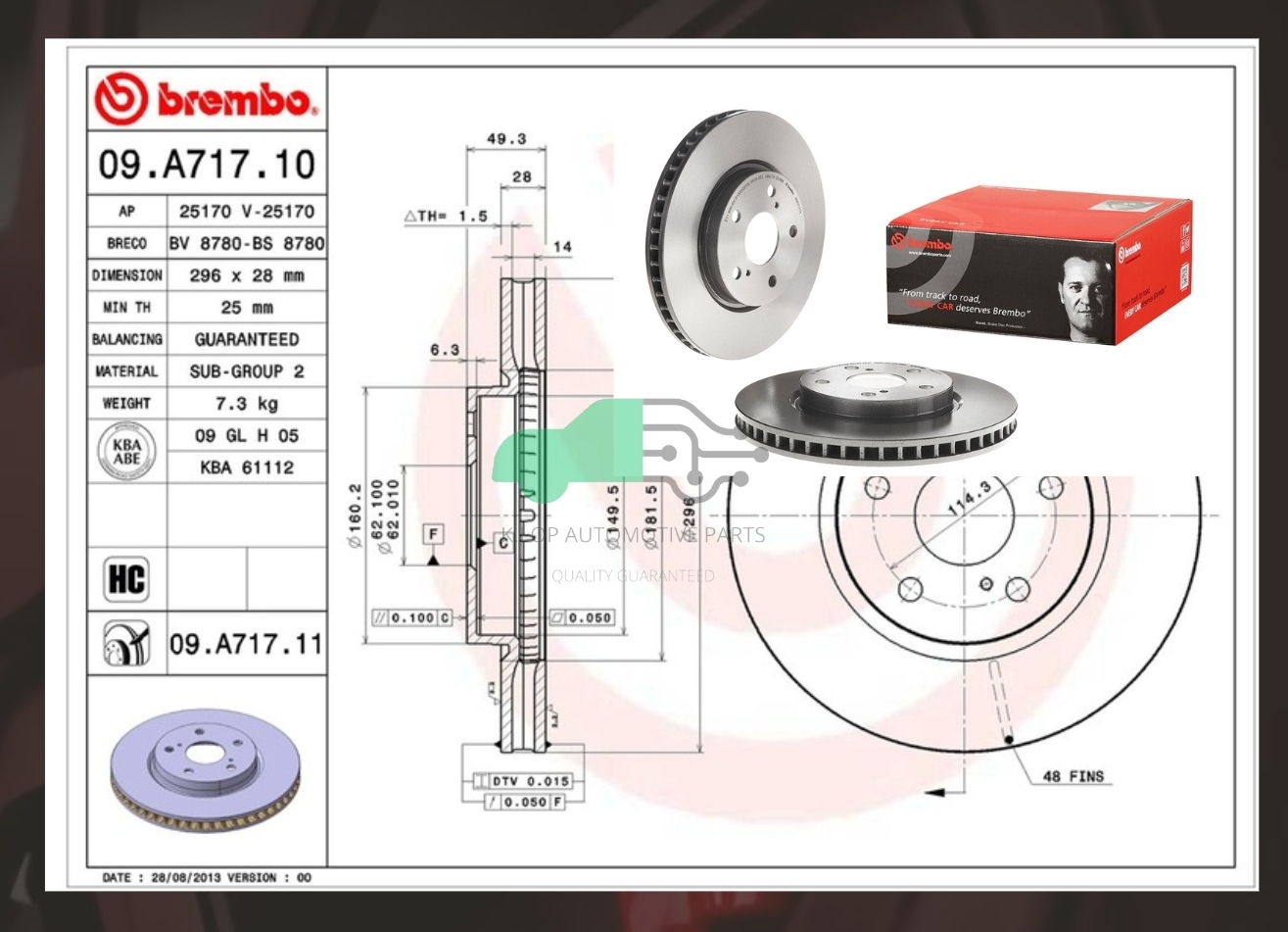 09 A717 11 จานเบรค ล้อ F (ยี่ห้อ BREMBO) รุ่น UV LEXUS IS250 (2.5) (HC)/IS300h (2.5) (HC)