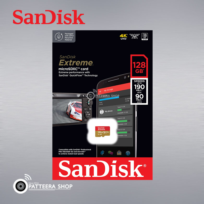 เมมโมรี่การ์ด Sandisk Extreme 128GB. แท้ ประกัน 10 ปี (Micro SD Card) มาตรฐาน U3