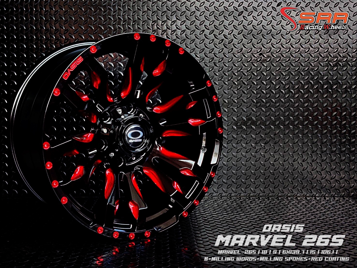 OASIS MARVEL 26S ขอบ18 6H139.7 ET15 สีดำคลิบแดง ราคาพิเศษ