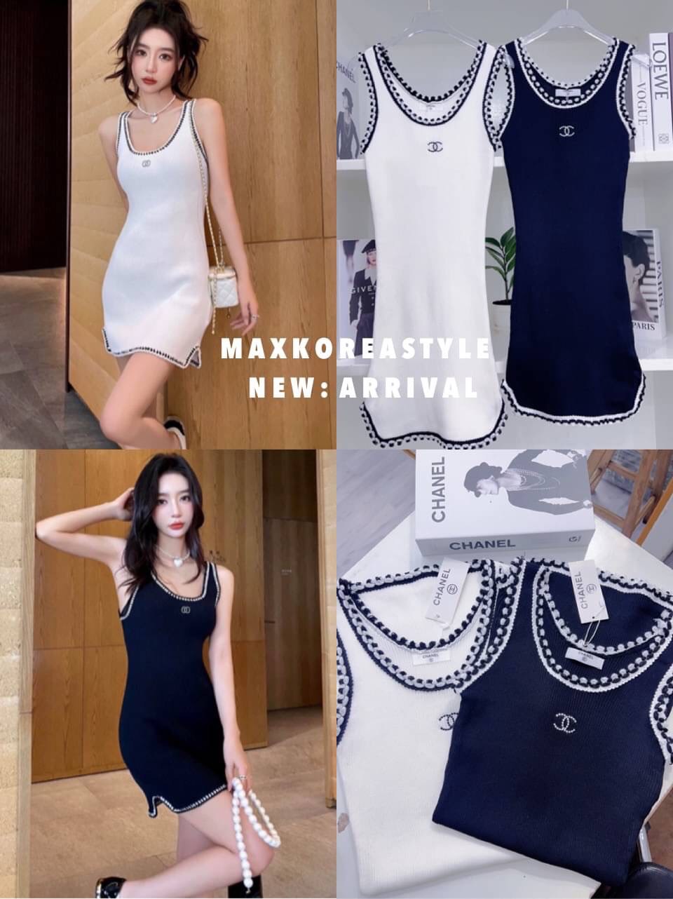 DRESS เดรสแขนกุดโลโก้แบรนด์ดัง คอU เว้าได้แซ่บมาก