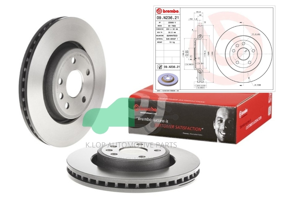 09 N236 21 จานเบรคหน้า (ยี่ห้อ BREMBO) รุ่น UV JEEP Grand Cherokee WK2 2011- 350 มิล