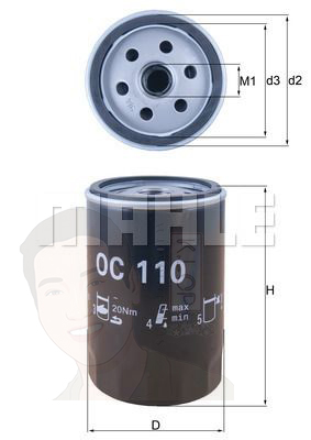 OC 110 กรองน้ำมันเครื่อง BENZ M102 M103 / W201 W124 ยี่ห้อ MAHLE
