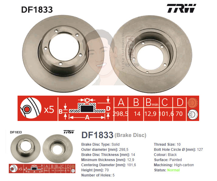 DF1833 จานเบรค-ดรัมเบรค(TRW) LAND ROVER DISCOVERY 1 ปี1994-1999 F S