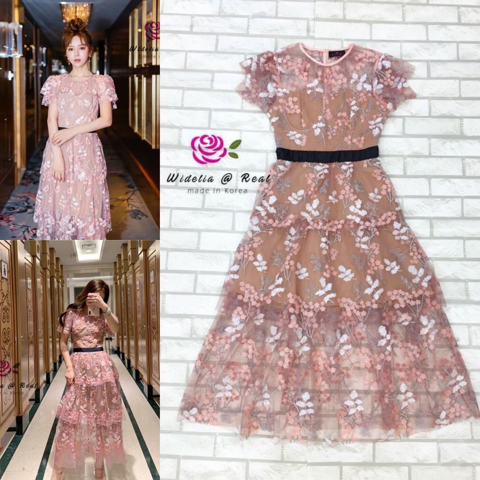 Self Portrait Dress เดรสแขนสั้น เนื้อผ้างานปักดอกไม้ทั้งตัว