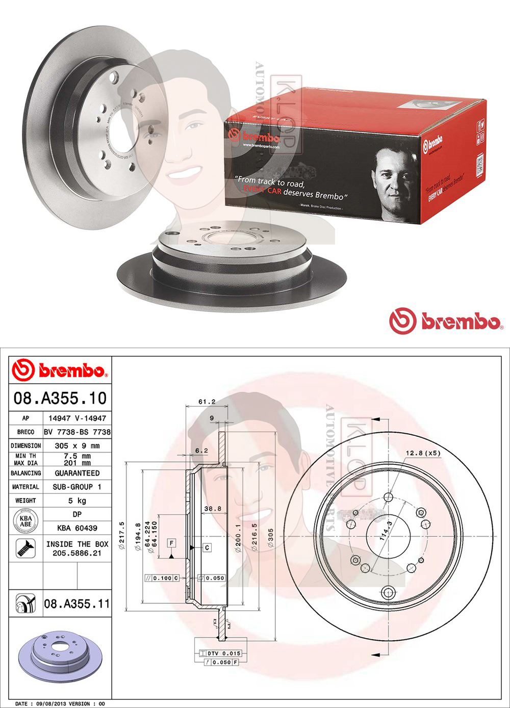 08 A355 11 จานเบรค ล้อ R (ยี่ห้อ BREMBO) รุ่น UV HONDA CR-V (III) 2.0 2.4 ปี 2007-> /HONDA CR-V (IV) 2.0 2.4 ปี 2011->