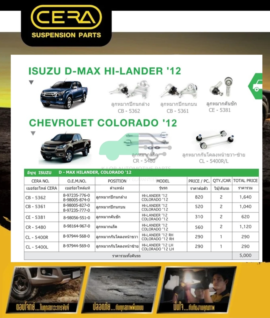 ชุดเปลี่ยนลูกหมากช่วงล่าง(CERA) ISUZU All New D-MAX 4WD,HI-LANDER 2012- (MADE IN THAILAND) *** มาอุดหนุนสินค้าไทยกันครับ