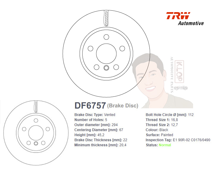 DF6757S จานเบรค-ดรัมเบรค(TRW) MINI F55,56,57 COOPER S,SD ปี2013-ON F V