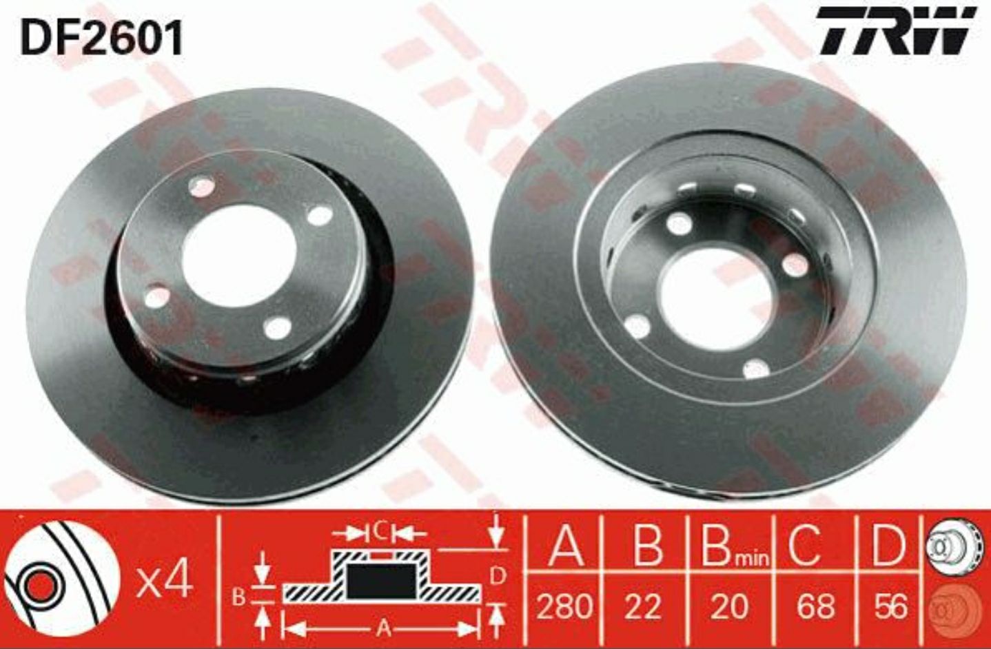 จานเบรกหน้า TRW : AUDI 80 2.0cc 1991-1995 ***ราคาต่อใบ