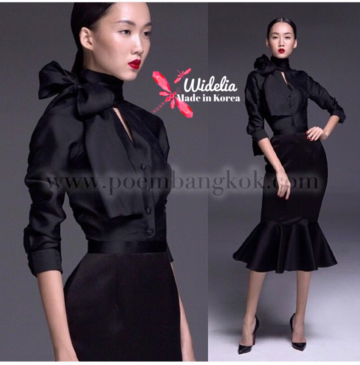 *พร้อมส่ง*Poem Set :: เสื้อทรงเชิ๊ตแขนยาวเข้าชุดหรูกับกระโปรงทรงสอบเข้ารูป ชายกระโปรงต่อระบายสวิงรอบตัว