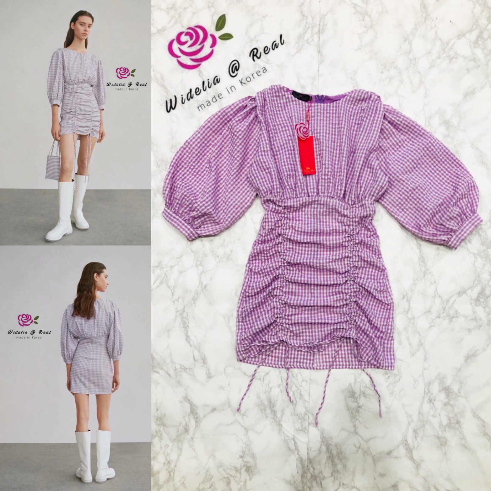 ZR Dress เดรสแขนพองตัวสวย เนื้อผ้าลายตารางเก๋ๆ