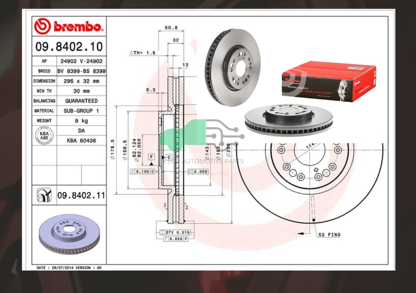 09 8402 11 จานเบรค ล้อ F (ยี่ห้อ BREMBO) รุ่น UV LEXUS IS200, GS300 97->