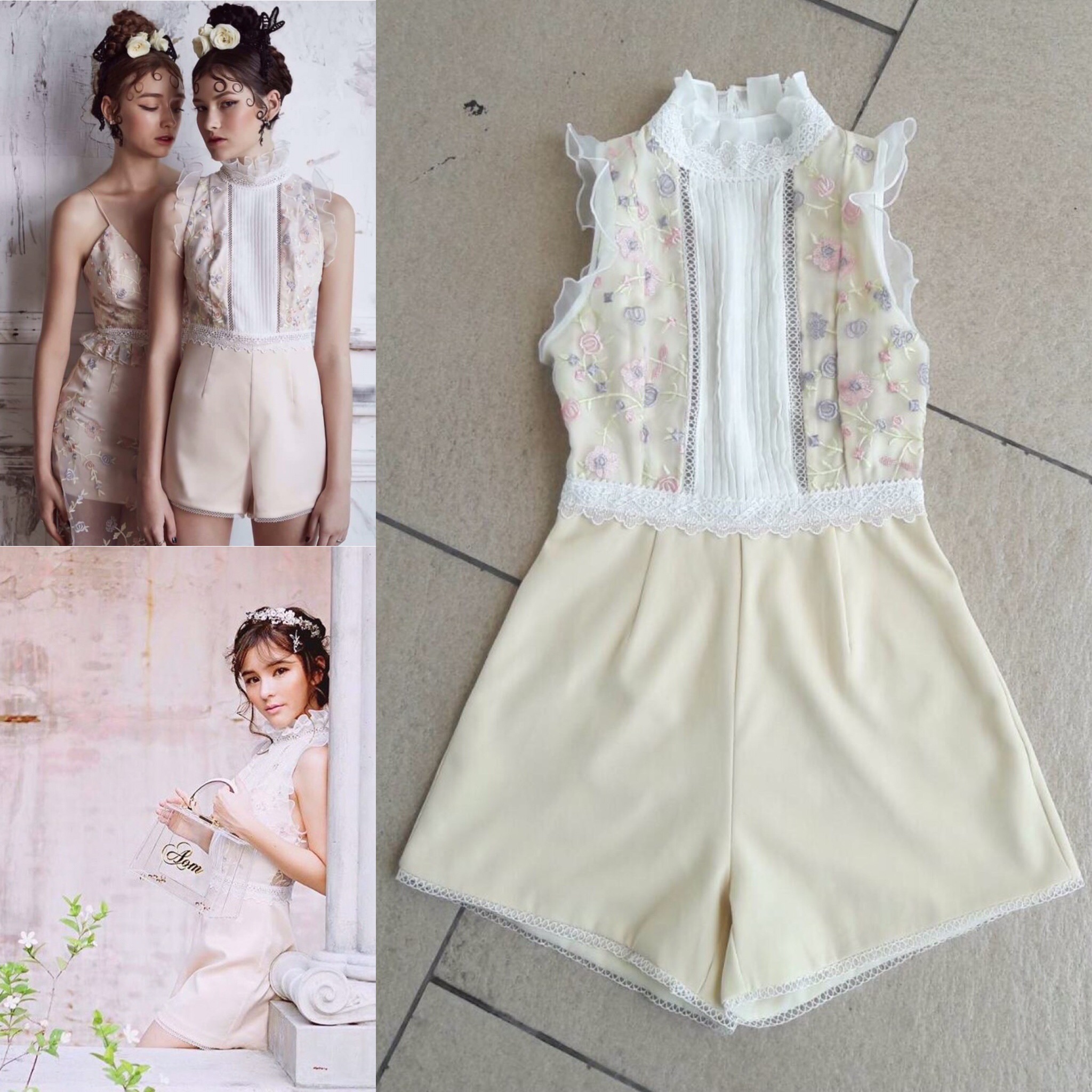 *พร้อมส่ง*Thea Jumpsuit :: จั้มสูทตัวสวย แขนกุด คอตั้งแต่งแถบลูกไม้สวย