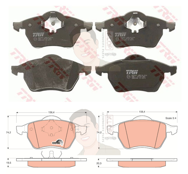GDB1204 ผ้าเบรค-หน้า(TRW) (เนื้อผ้า COTEC) SEAT SHARAN 1.9 TDI '01>