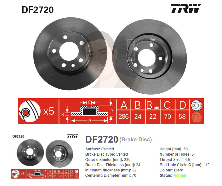 DF2720 จานเบรค-ดรัมเบรค(TRW) OPEL OMEGA B 2.0 ปี1994-1997 F V