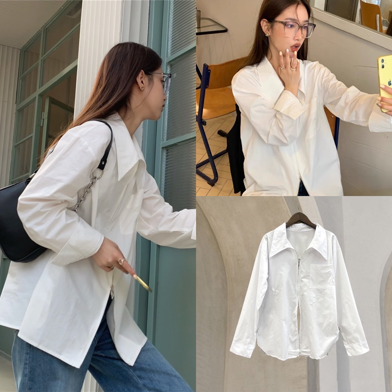 zip shirt. เสื้อเชิ๊ตคอปก แขนยาว ทรง oversize