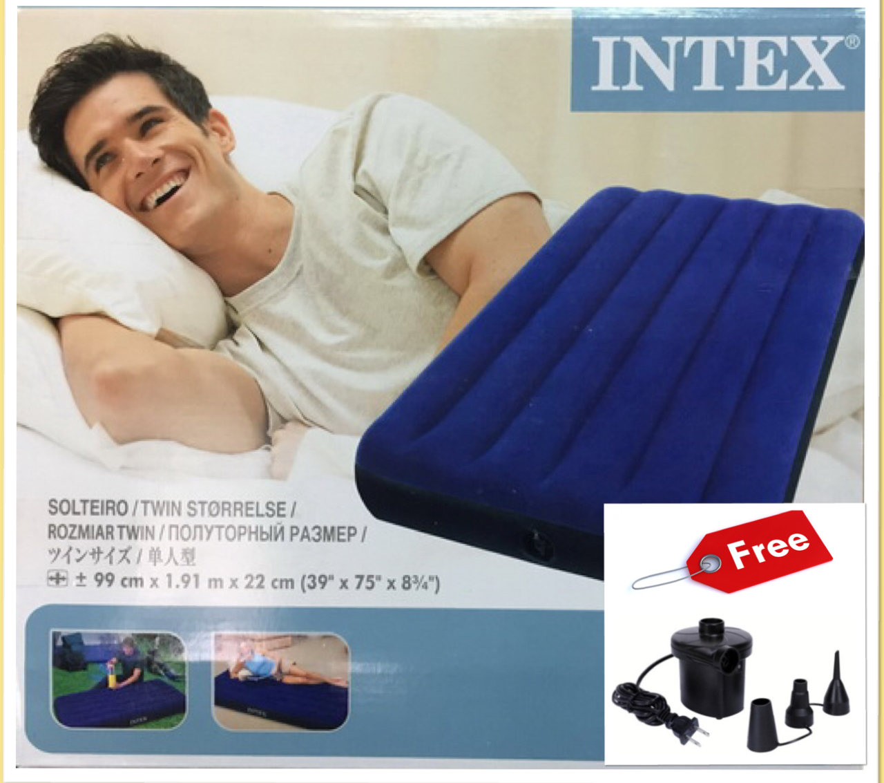 ที่นอนเป่าลม INTEX CLASSIC DOWNY BED ขนาด 3.5 ฟุต สีน้ำเงิน (By INTEX Air Furniture)