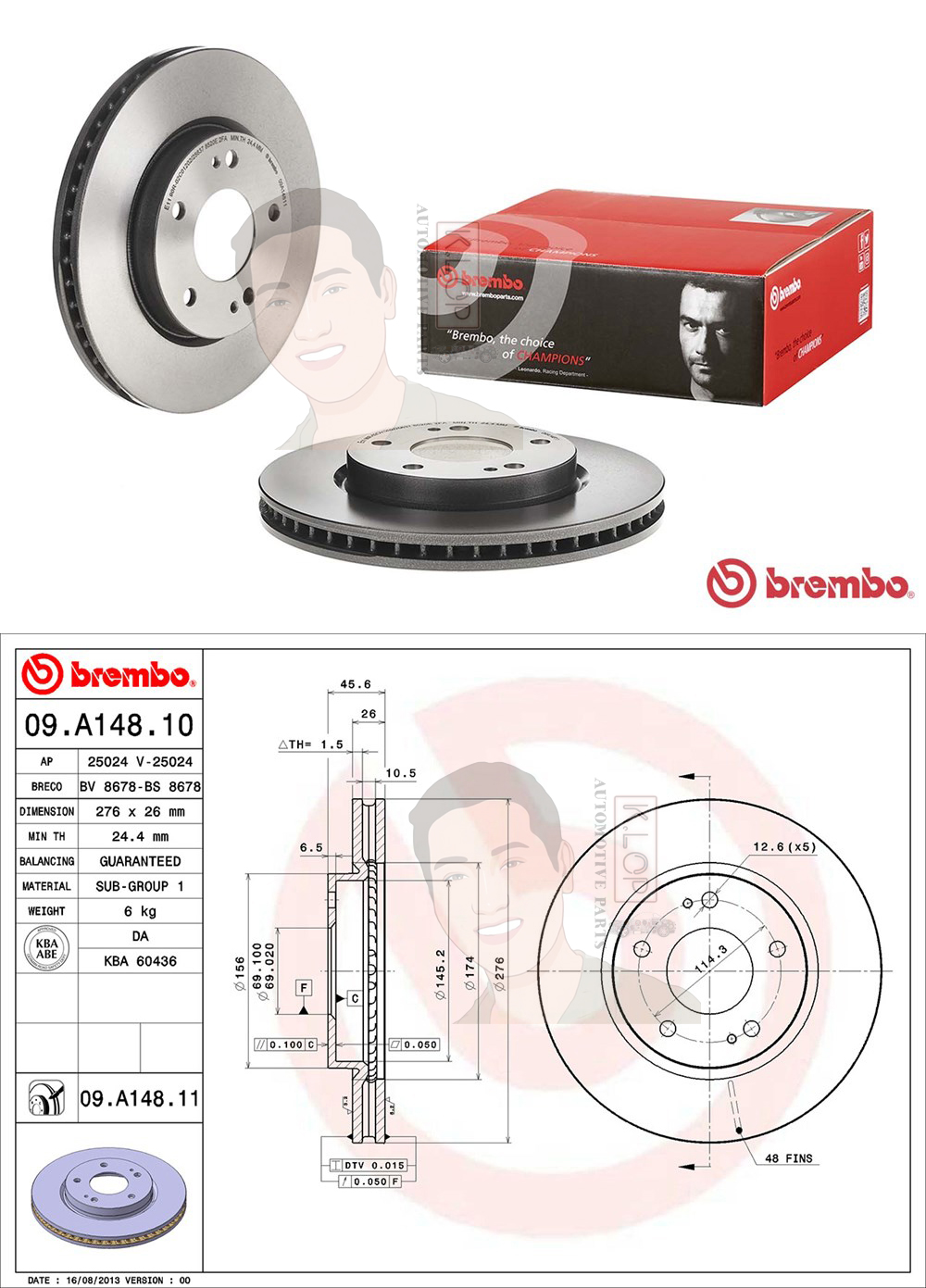 09 A148 11 จานเบรค ล้อ F (ยี่ห้อ BREMBO) รุ่น UV MITSUBISHI Lancer EX 1.8 ปี2010->