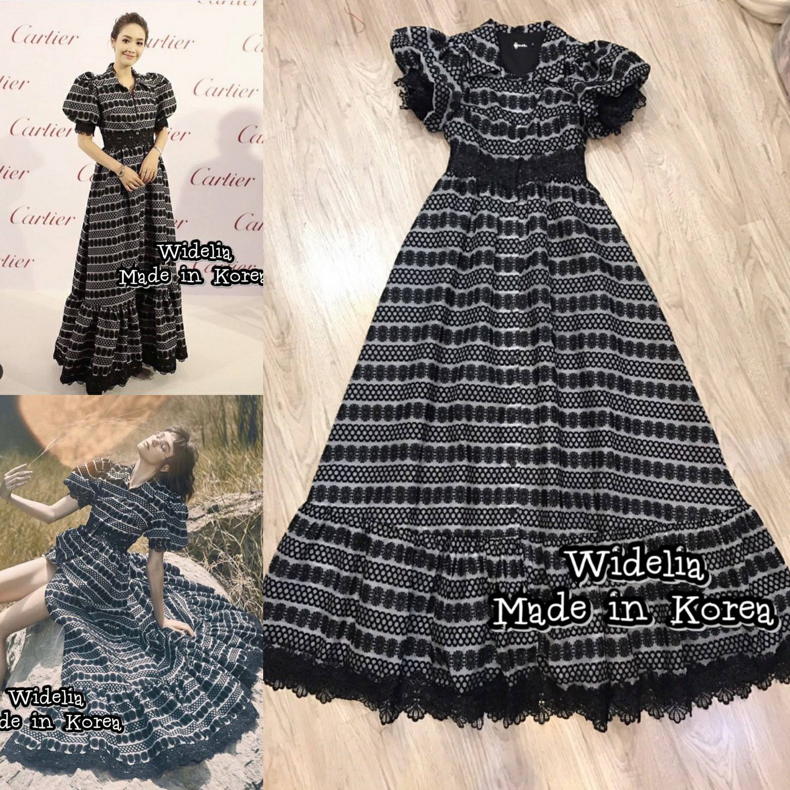 LBT. Detail >> Dress :: เดรสตัวยาวสวยอลังแขนพองตุ๊กตาชายแต่งขอบลูกไม้