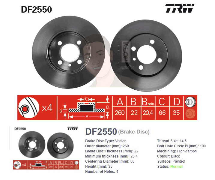 DF2550 จานเบรค-ดรัมเบรค(TRW) BMW E30 ปี1982-1991 F V