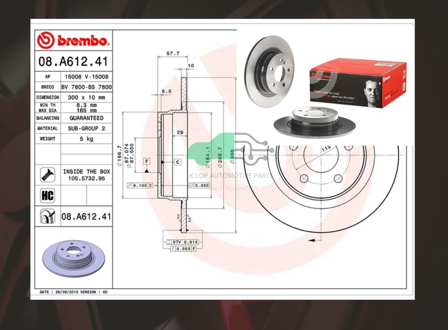 08 A612 41 จานเบรคหลัง (ยี่ห้อ BREMBO) BENZ C W204, C204 (180) (HC)/E-Coupe C207 (200 220 250) (HC) 2009-2016
