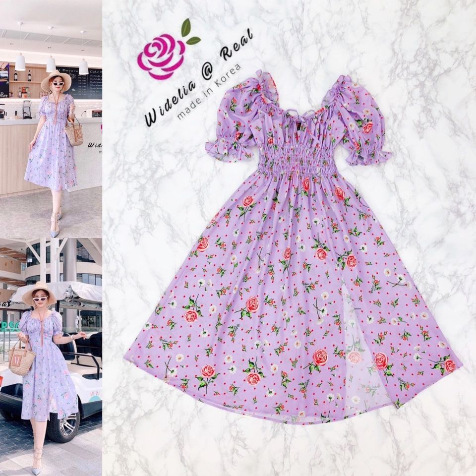 Sretsis Dress เดรสตัวยาวทรงเเขนดอลลี่พองสวย พิมพ์ลายดอกไม้