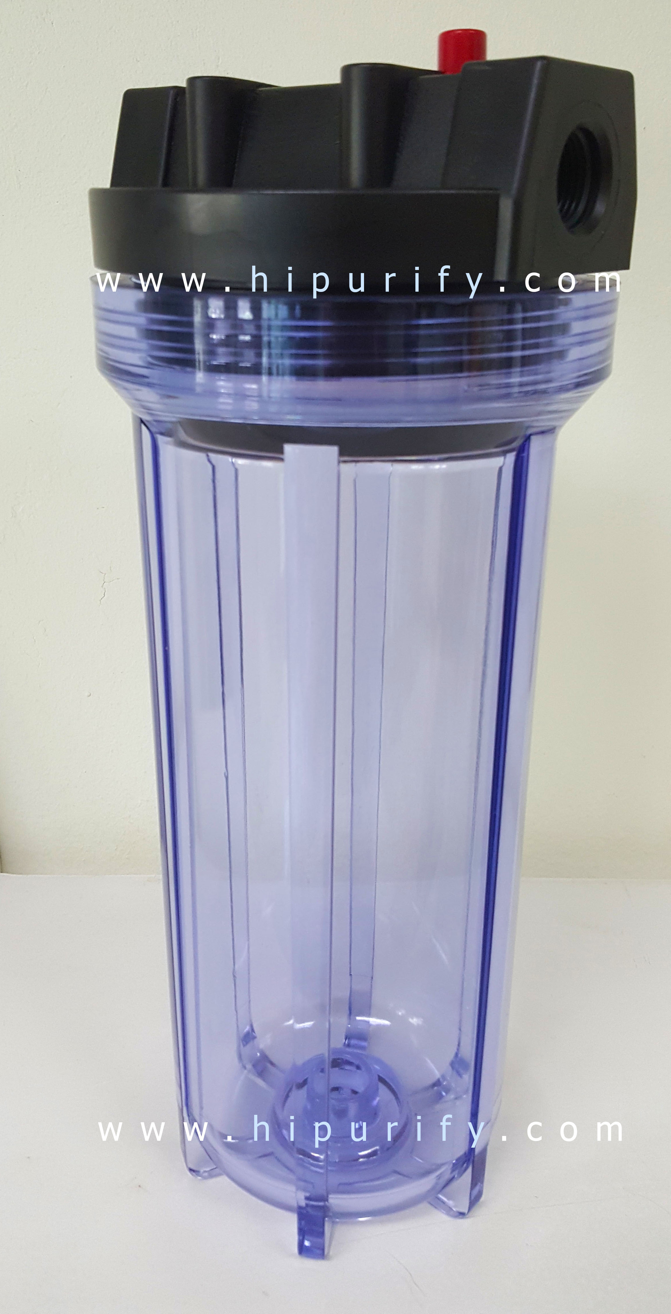 กระบอกกรองน้ำ Housing ใส 10 นิ้ว รูเกลียวพลาสติก 1/2นิ้ว(4 หุน) ฝาดำ (ครบชุดไม่รวมไส้กรอง)