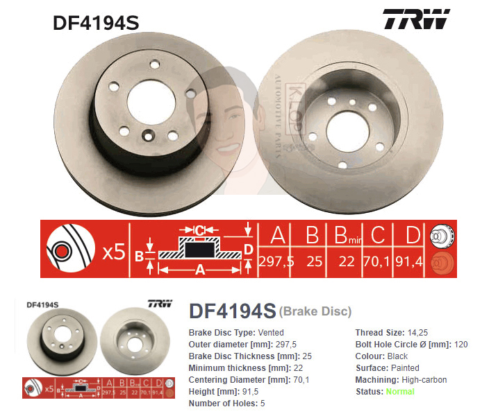 DF4194S จานเบรค-ดรัมเบรค(TRW) LAND ROVER DISCOVERY 2 ปี1999-2004 F V
