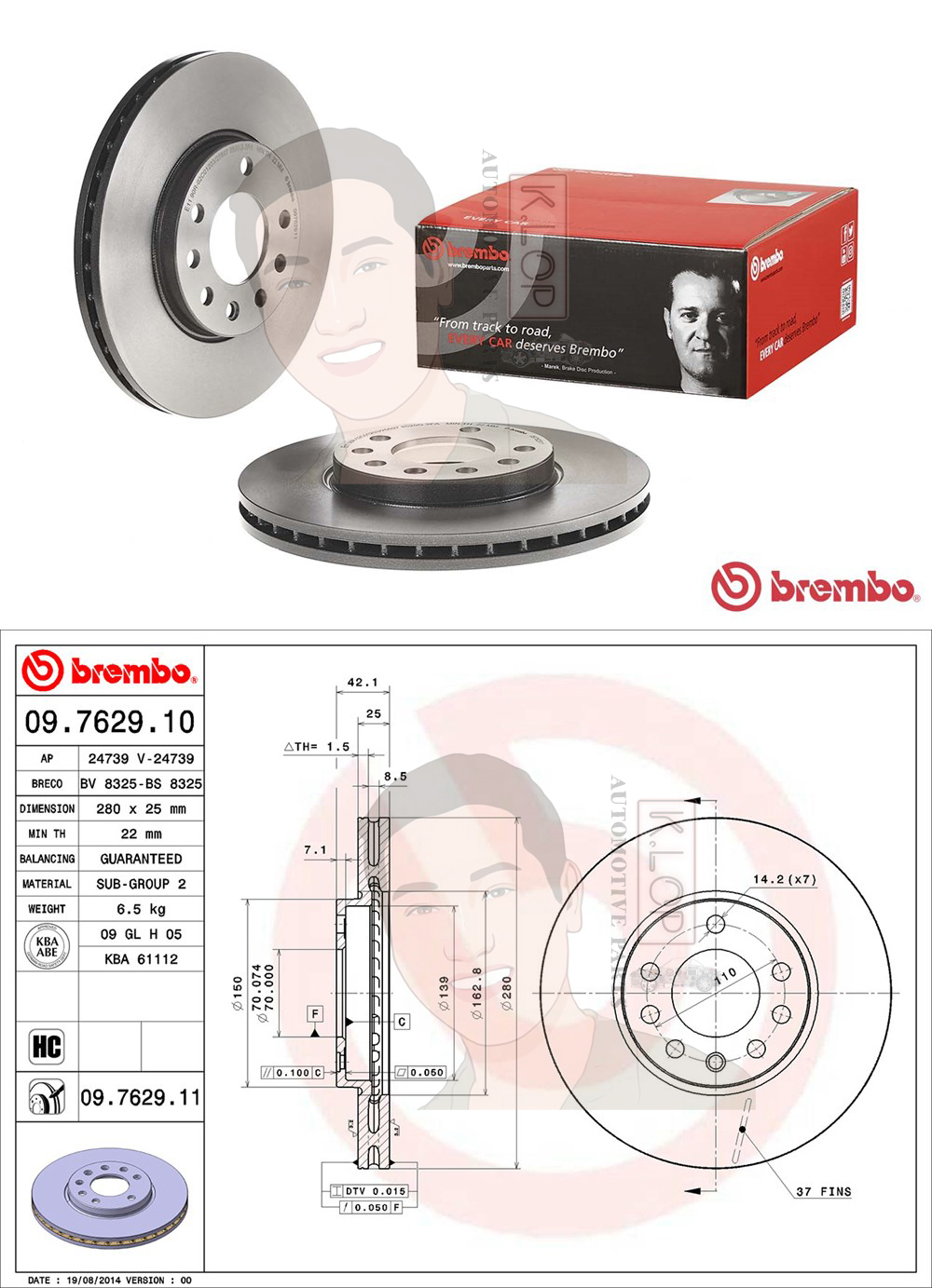 09 7629 11 จานเบรค ล้อ F (ยี่ห้อ BREMBO) รุ่น HC UV Chevrolet Zafira 2.0 2.2 ปี 2001->