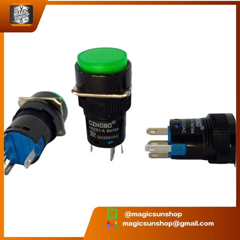 CZHOBO LED Button switch 16mm (5A/250VAC) Green HBZS1-A 16mm Green
