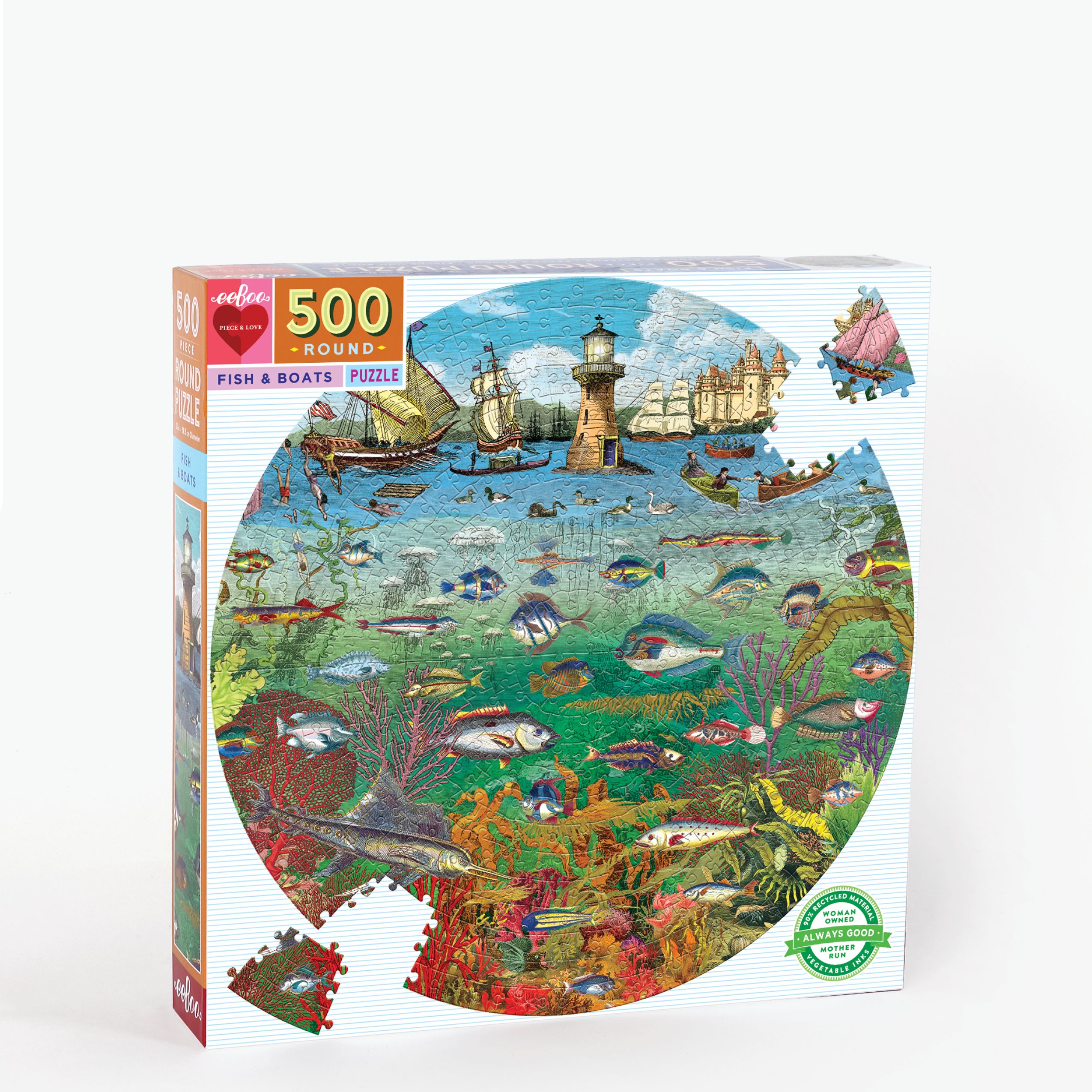 eeBoo - Fish and Boats (Round Puzzle) 500 pcs.