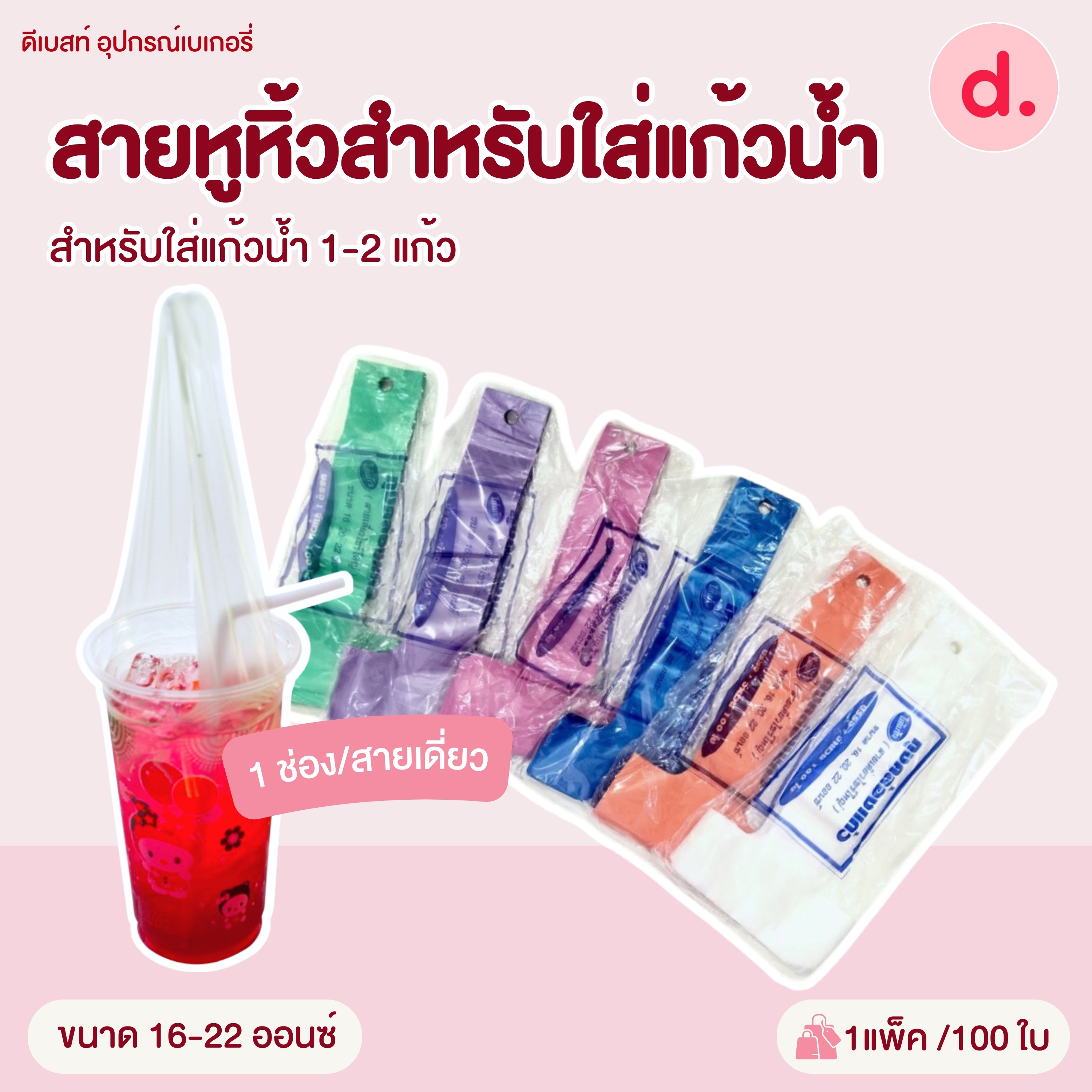 ถุงหูหิ้วสำหรับใส่แก้วน้ำ ขนาด 16 - 32 ออนซ์ (ใส่แก้วน้ำ 1-2 แก้ว )