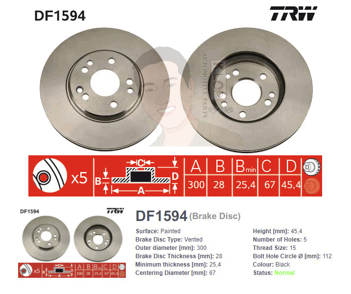 DF1594 จานเบรค-ดรัมเบรค(TRW) BENZ W129 SL280, SL300, SL320, SL500 ปี1989-2001 F V