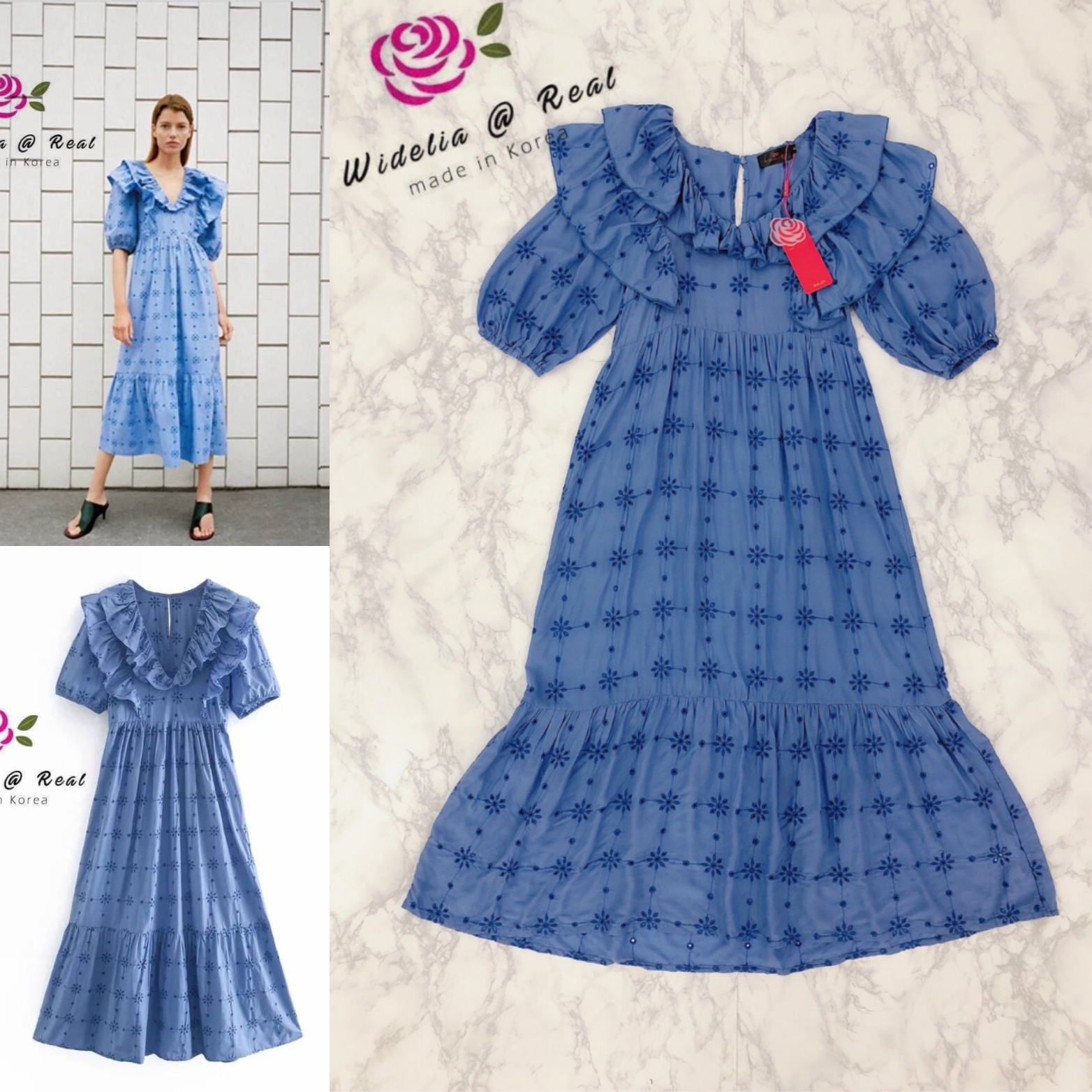 Zara Maxi dress แม็กซี่เดรสตัวยาวแขนพอง ทรงวีเย็บระบายสวยมาก